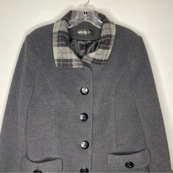 Marcona Wool Blend Coat Women’s M Charcoal Gray Y2K Classic Winter Plaid Collar - Picture 5 of 10